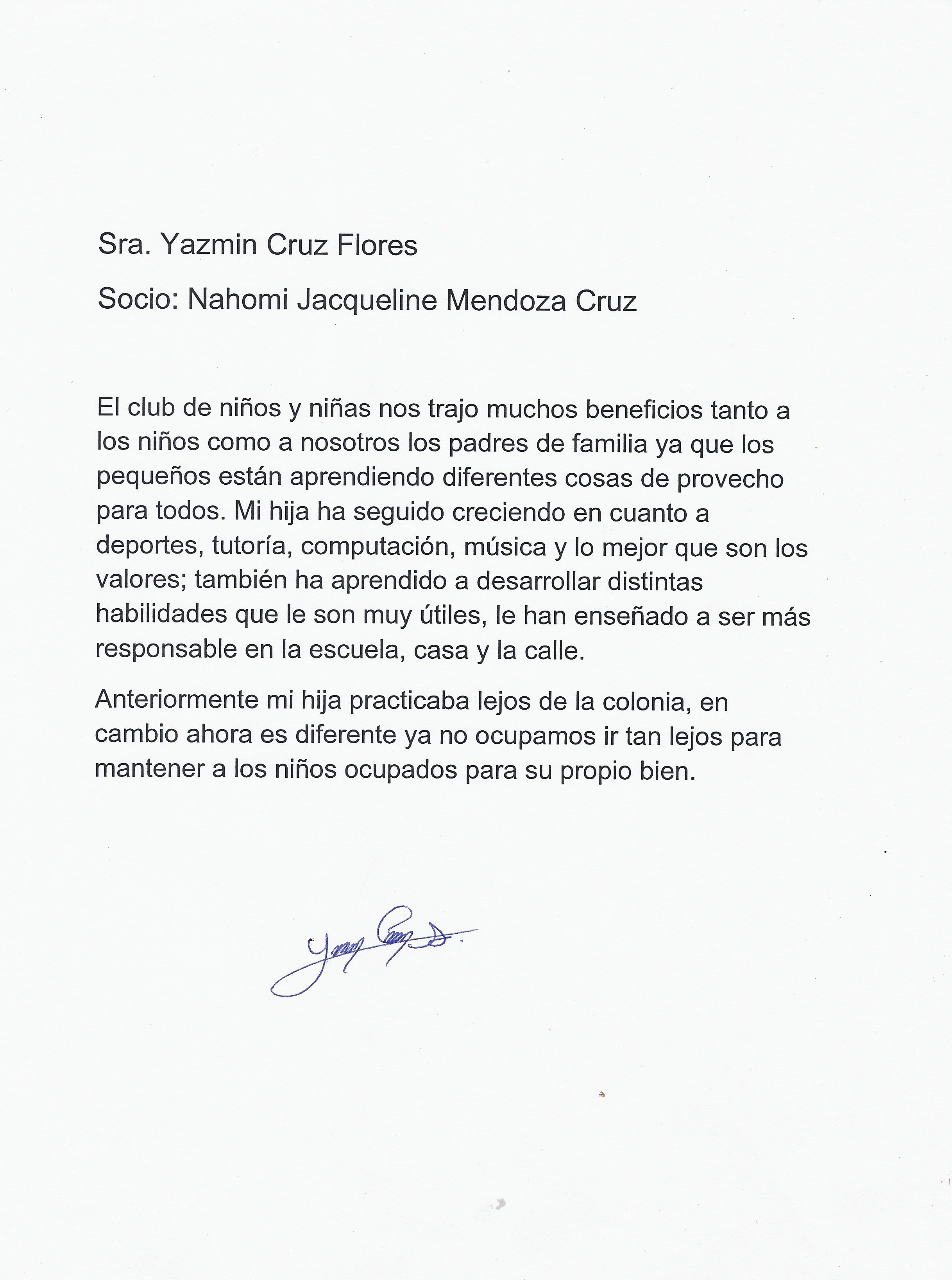 Carta de Yazmin